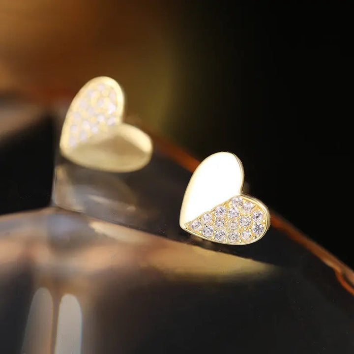 LOVCIA Elegant S925 Silver Heart Stud Earrings with Electroplated Finish