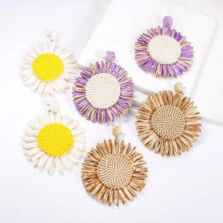 LOVCIA Bohemian Geometric Raffia Circle Earrings for Women