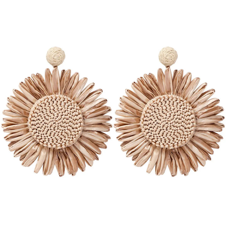 LOVCIA Bohemian Geometric Raffia Circle Earrings for Women