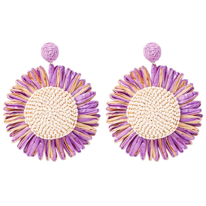 LOVCIA Bohemian Geometric Raffia Circle Earrings for Women LOVCIA