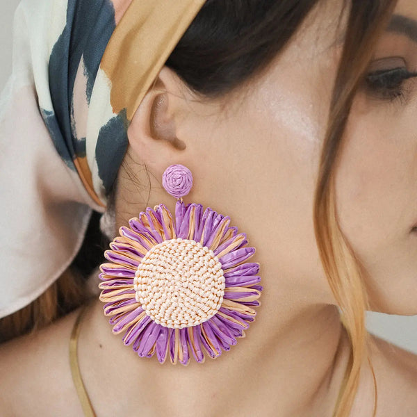 LOVCIA Bohemian Geometric Raffia Circle Earrings for Women