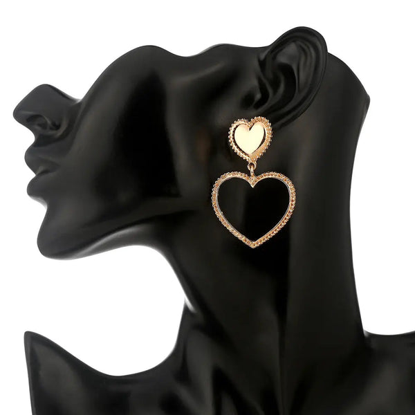 LOVCIA Exaggerated Studded Hollow Heart Alloy Earrings in Gold