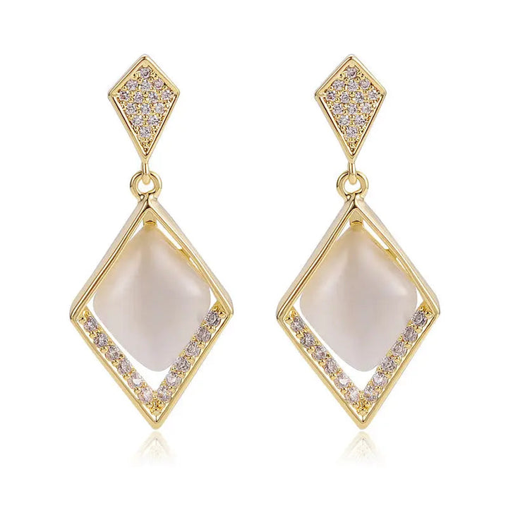 LOVCIA Elegant 14K Gold-Plated Opal and Zircon Earrings for Women