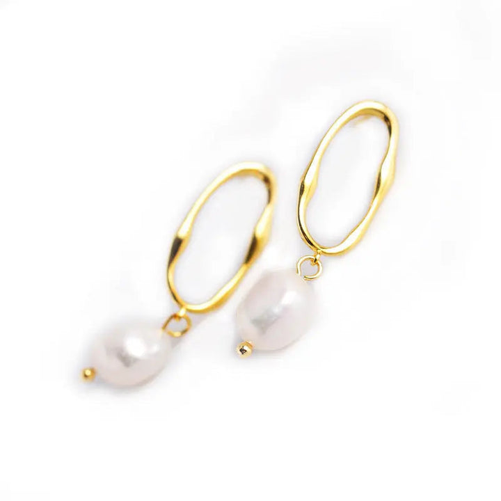 LOVCIA Elegant Baroque Water Pearl Earrings with Geometric Design LOVCIA