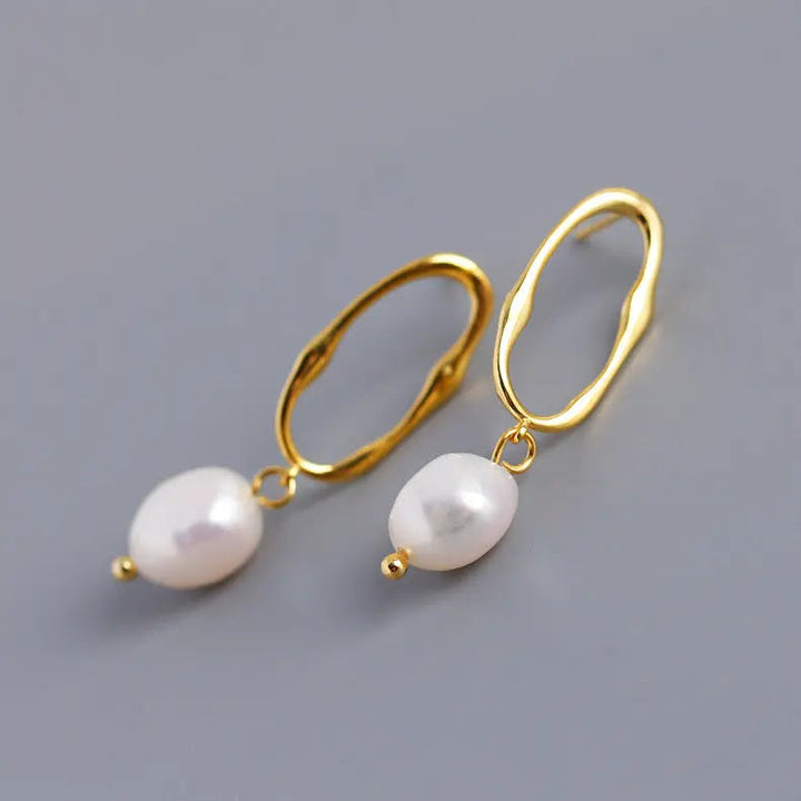 LOVCIA Elegant Baroque Water Pearl Earrings with Geometric Design