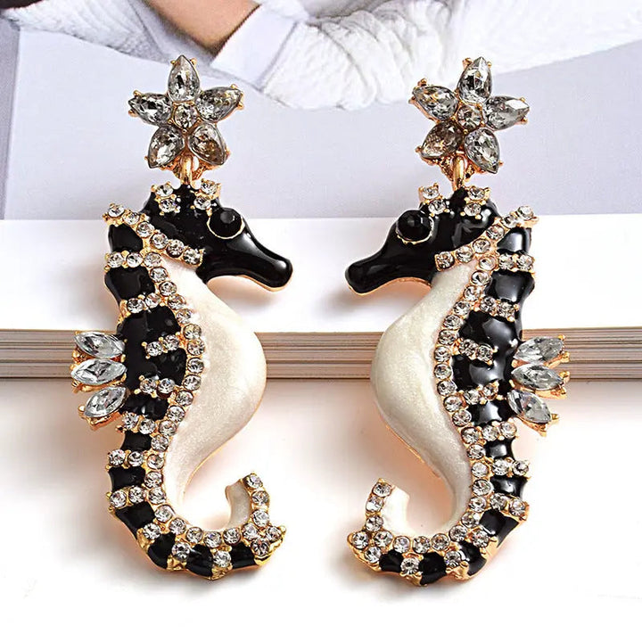 LOVCIA Oceanic Theme Rhinestone Seahorse Earrings