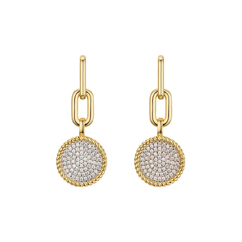 LOVCIA Silver Needle Chain Earrings with Diamond Circles for Women