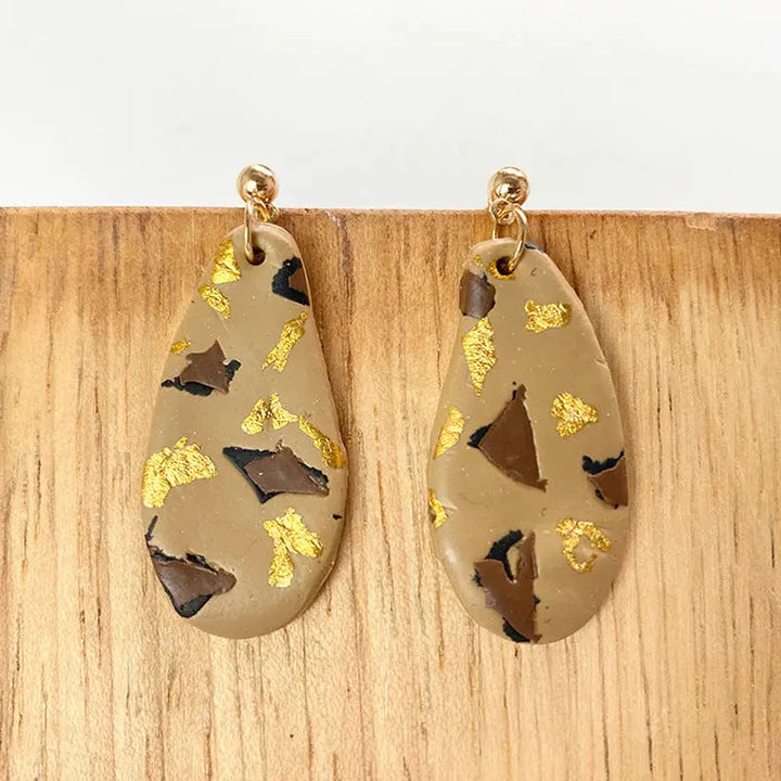 LOVCIA Gold Foil Leopard Print Geometric Polymer Clay Earrings for Women