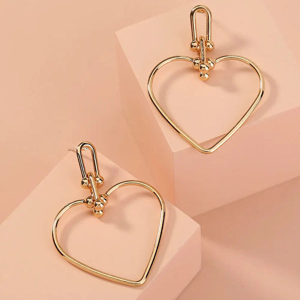 LOVCIA Elegant Heart-Shaped Zinc Alloy Stud Earrings with Electroplated Finish