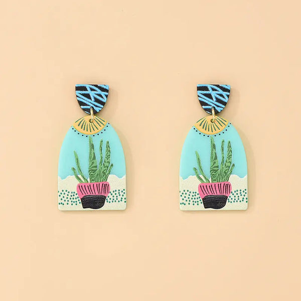 LOVCIA 3D Printed Acrylic Cactus Flower Earrings for Women