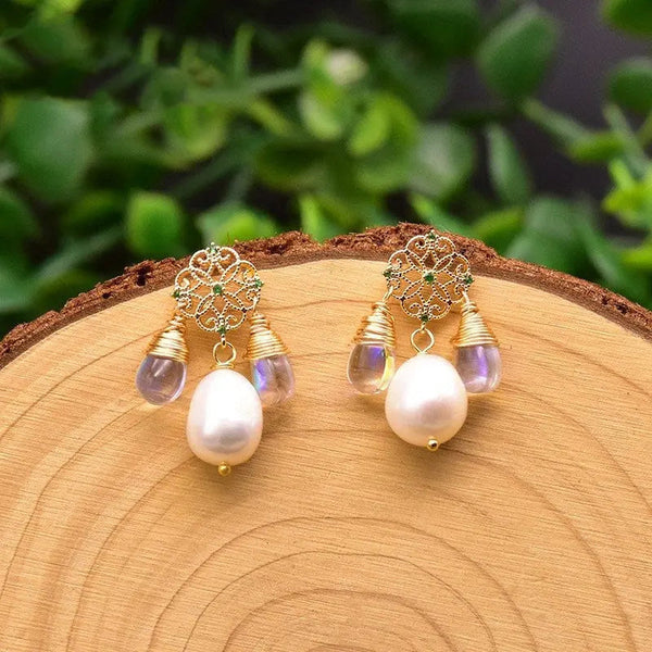 LOVCIA Elegant Drop-Shaped Baroque Edison Pearl Earrings for Women