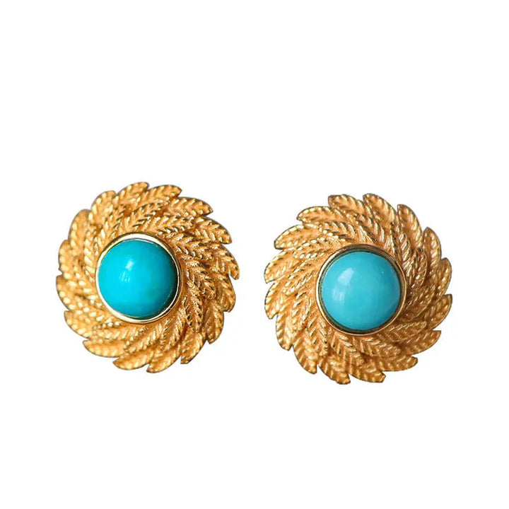 LOVCIA Elegant Women's Natural Green Turquoise Silver Stud Earrings LOVCIA