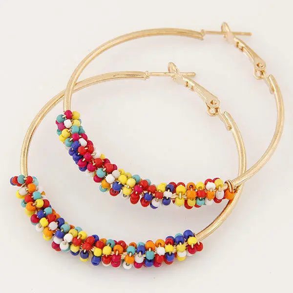 LOVCIA Chic Ethnic Beaded Round Earrings for Fashionable Women