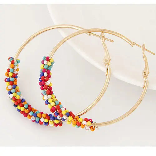 LOVCIA Chic Ethnic Beaded Round Earrings for Fashionable Women