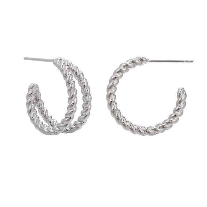 LOVCIA C-shaped Geometric Twist Gold Earrings for Fashionable Women LOVCIA