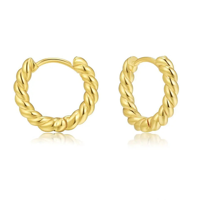 LOVCIA C-shaped Geometric Twist Gold Earrings for Fashionable Women