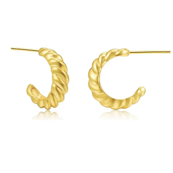 LOVCIA C-shaped Geometric Twist Gold Earrings for Fashionable Women