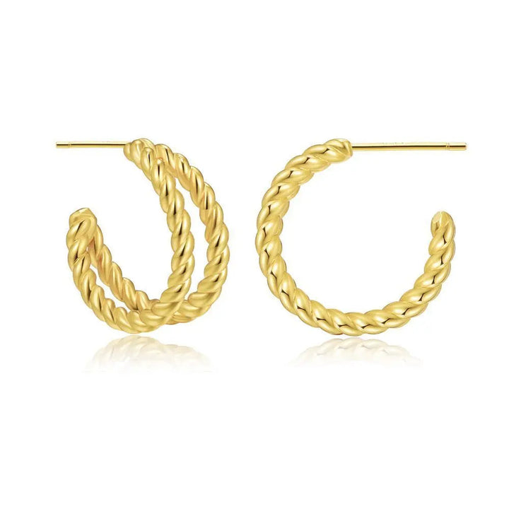 LOVCIA C-shaped Geometric Twist Gold Earrings for Fashionable Women LOVCIA