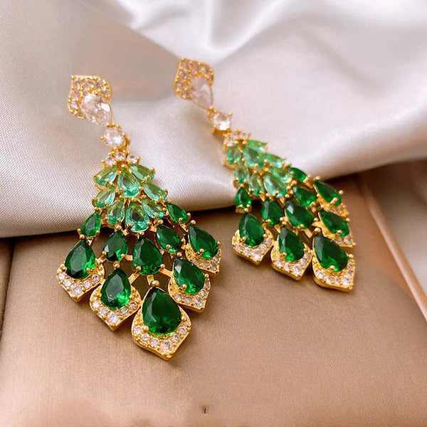 LOVCIA Elegant Geometric Zircon Feather Earrings for Women