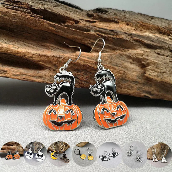 LOVCIA Spooky Halloween Cartoon Earrings for Women - Ghost, Pumpkin, Bat Designs