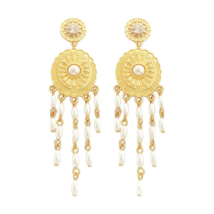 LOVCIA Elegant Women's Gold-Plated Pearl Tassel Earrings LOVCIA