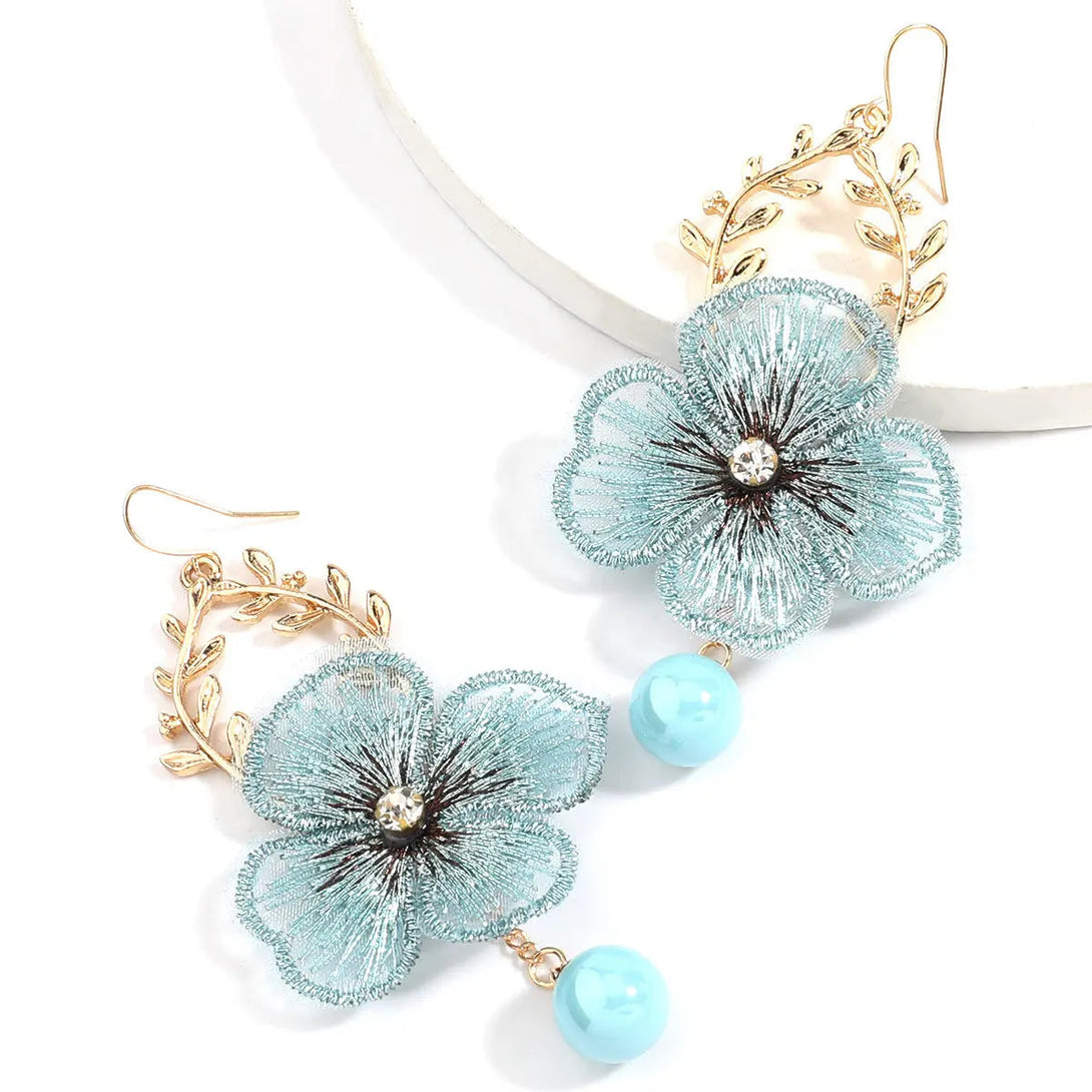 LOVCIA Elegant Floral Pearl Mesh Petal Earrings in Contemporary Design Style