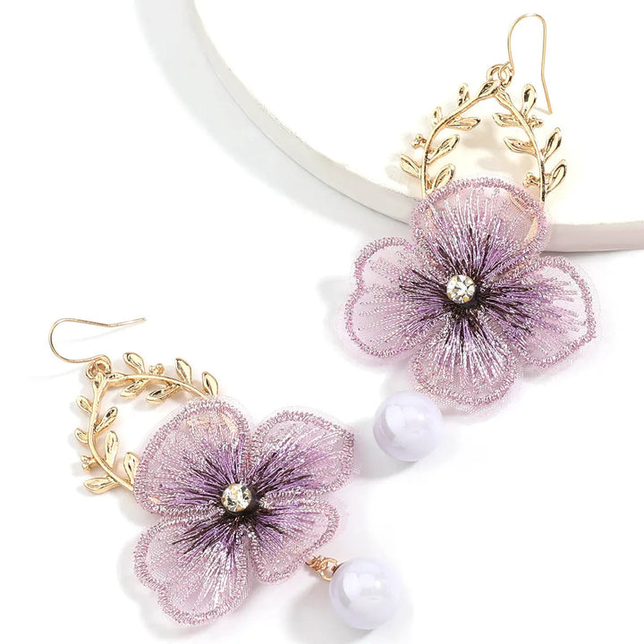 LOVCIA Elegant Floral Pearl Mesh Petal Earrings in Contemporary Design Style LOVCIA