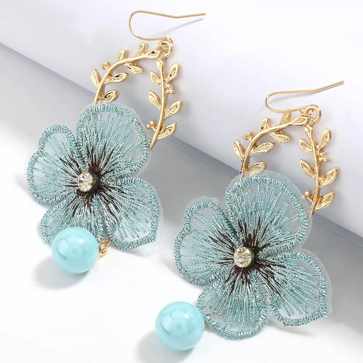 LOVCIA Elegant Floral Pearl Mesh Petal Earrings in Contemporary Design Style