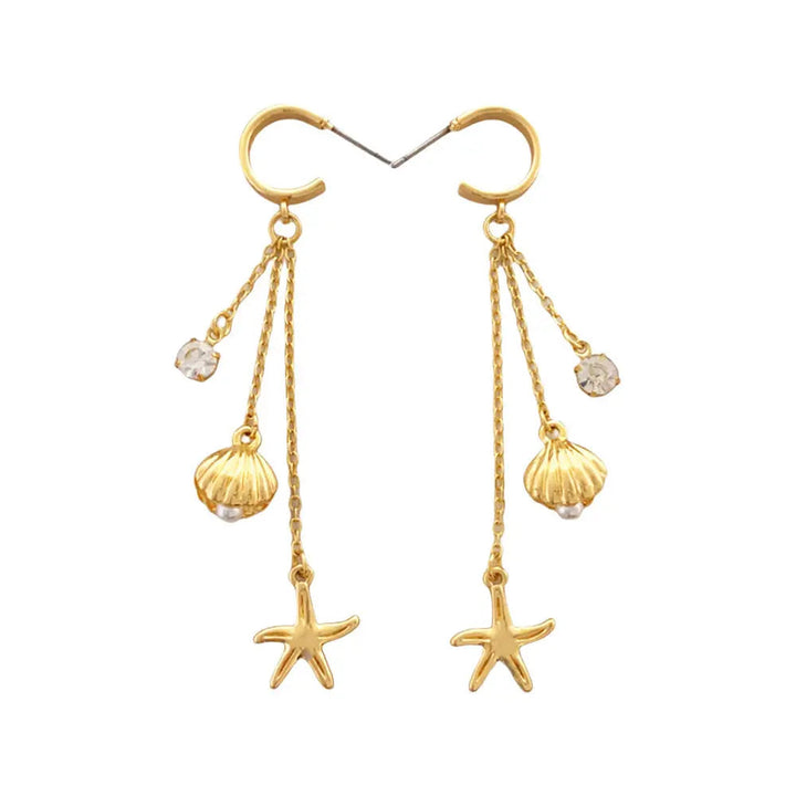 LOVCIA Elegant Starfish Shell Long Tassel Earrings with Micro Inlaid Pearls LOVCIA