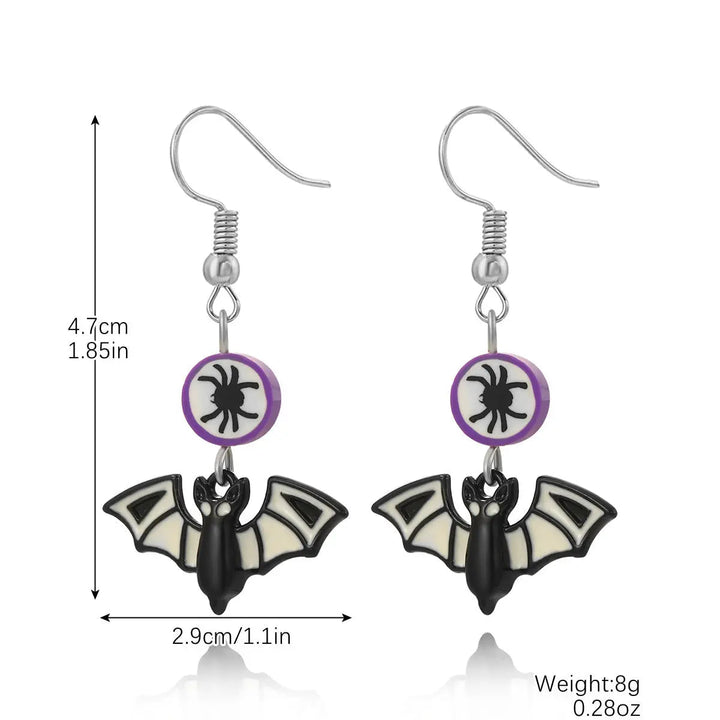 LOVCIA Spooky Pumpkin and Skull Bat Earrings Set for Halloween