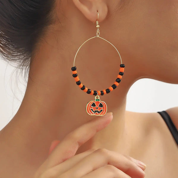 LOVCIA Spooky Pumpkin and Skull Bat Earrings Set for Halloween