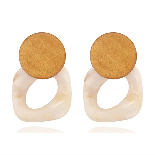 LOVCIA Geometric Wooden Stitching Earrings - Chic Contemporary Design Style Earring