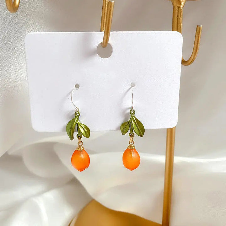 LOVCIA Vintage Floral Orange Glass Earrings with 925 Silver Needle - LOVCIA