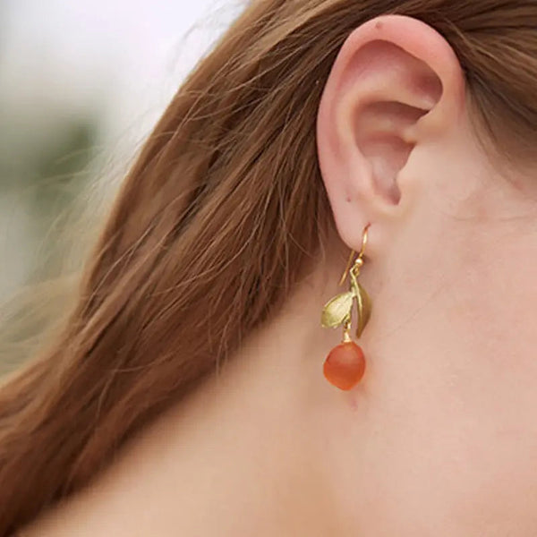 LOVCIA Vintage Floral Orange Glass Earrings with 925 Silver Needle