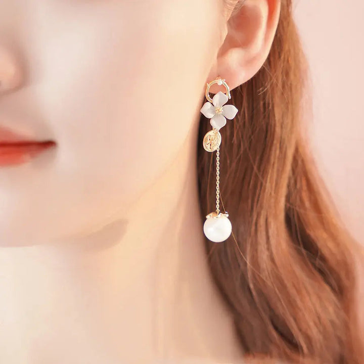 LOVCIA Elegant Asymmetrical Pearl Stud Earrings