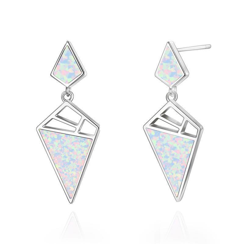 LOVCIA Elegant 925 Sterling Silver Opal Geometric Dangle Stud Earrings LOVCIA