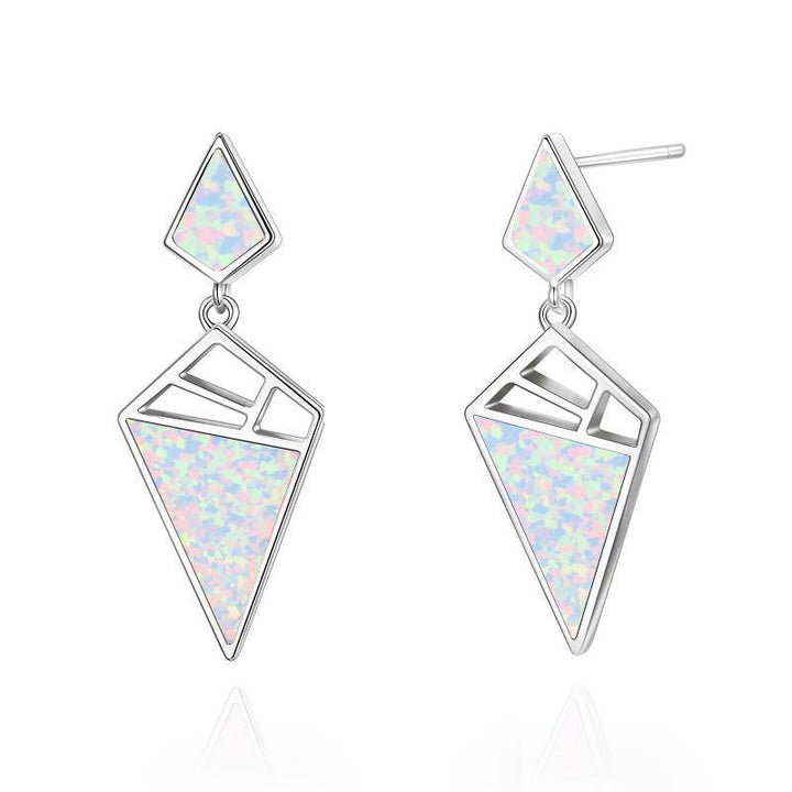 LOVCIA Elegant 925 Sterling Silver Opal Geometric Dangle Stud Earrings LOVCIA