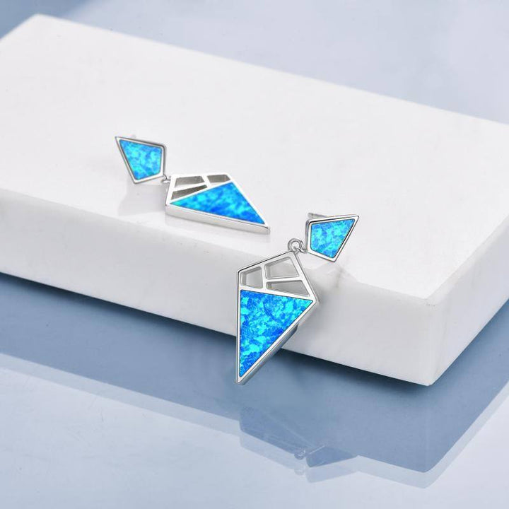 LOVCIA Elegant 925 Sterling Silver Opal Geometric Dangle Stud Earrings