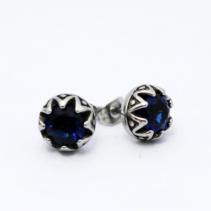 LOVCIA Retro Crown Style Titanium Steel Stud Earrings with Diamond Inlay