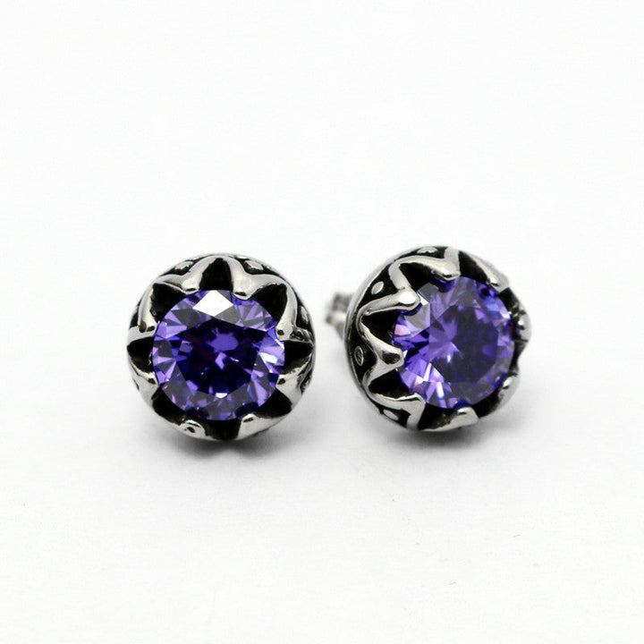 LOVCIA Retro Crown Style Titanium Steel Stud Earrings with Diamond Inlay