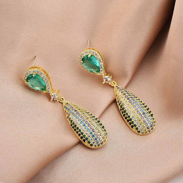 LOVCIA Emerald Radiance Teardrop Zircon Drop Earrings for Women