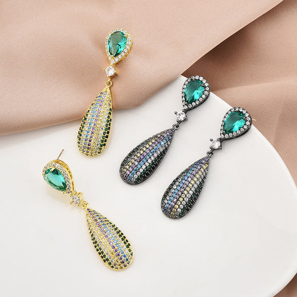 LOVCIA Emerald Radiance Teardrop Zircon Drop Earrings for Women