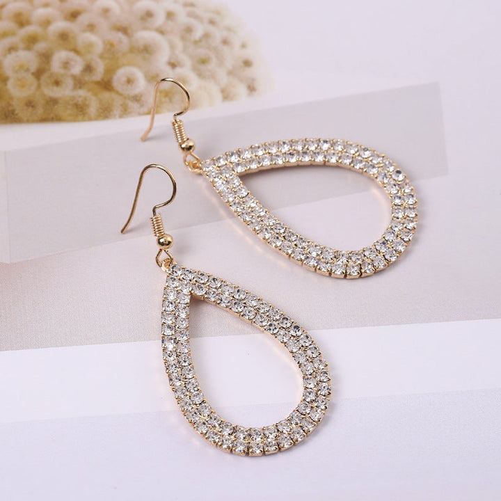 LOVCIA Crystal Embellished Hollow Water Drop Fashion Earrings for Women