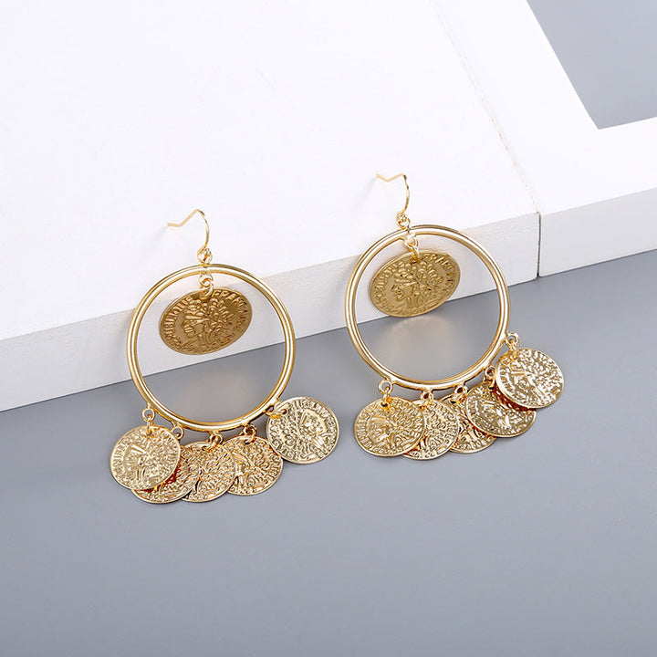 LOVCIA Vintage Coin Drop Statement Dangle Earrings for Women