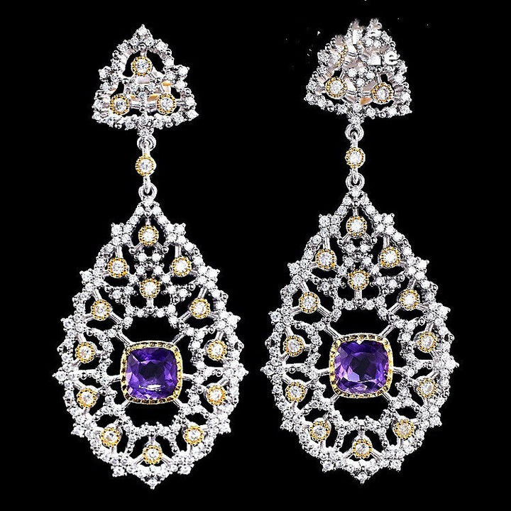 LOVCIA Royal Filigree Sterling Silver Dangle Earrings for Women with Amethyst Accent