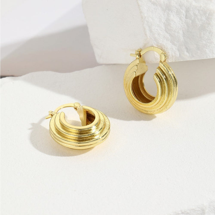 LOVCIA Gold-Plated Sculptural Hoop Earrings - Modern Minimalist Chunky Jewelry for Women