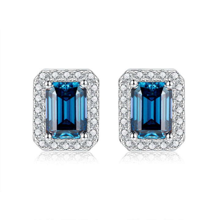 LOVCIA Elegant Unisex Moissanite Emerald Cut Stud Earrings in Silver