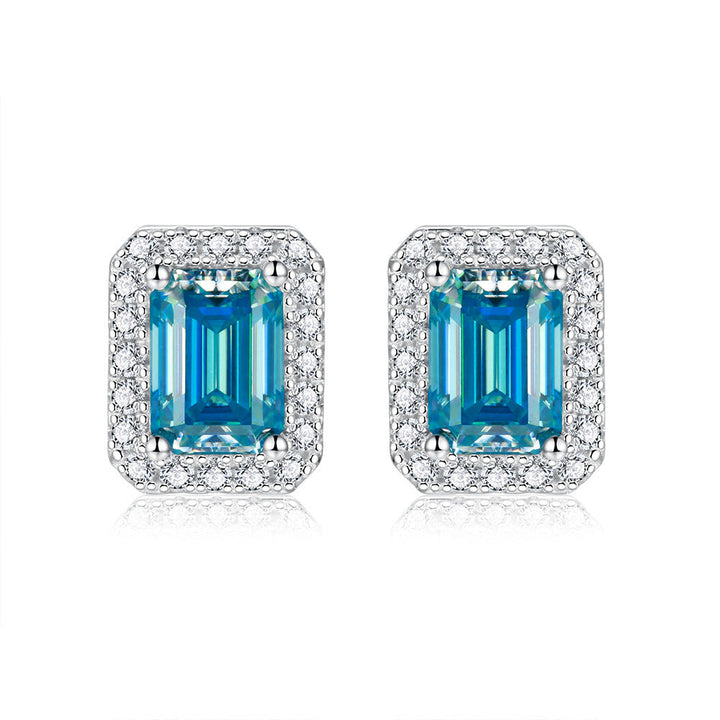 LOVCIA Elegant Unisex Moissanite Emerald Cut Stud Earrings in Silver