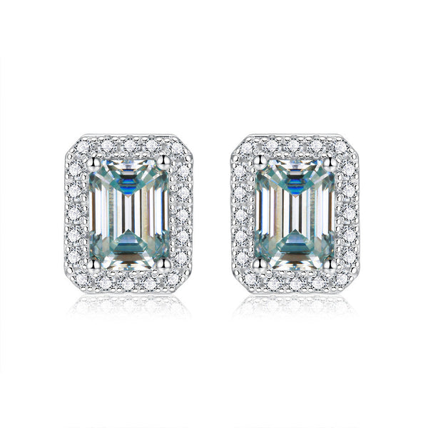 LOVCIA Elegant Unisex Moissanite Emerald Cut Stud Earrings in Silver