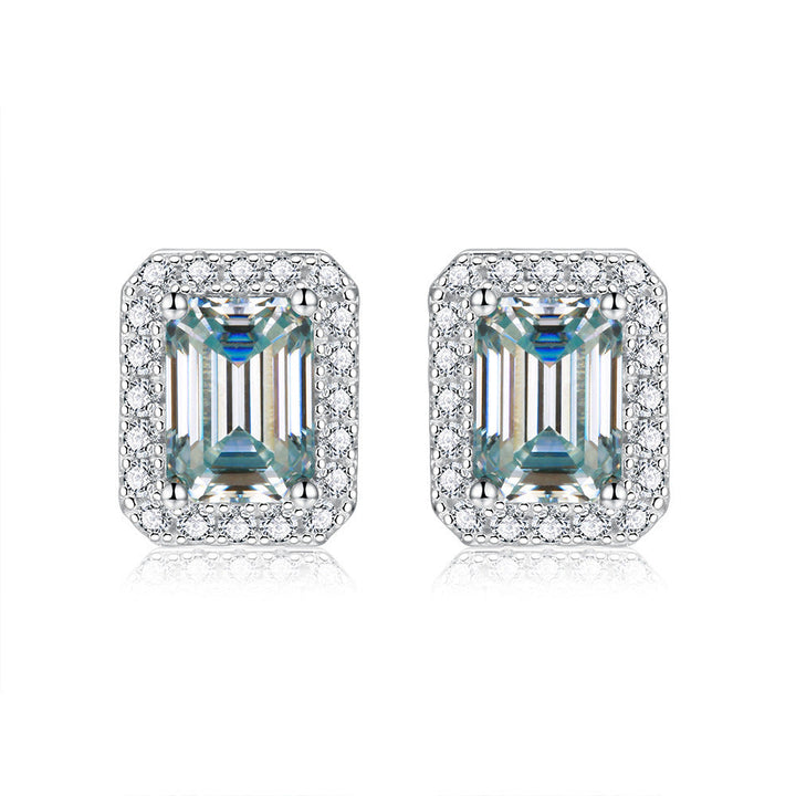 LOVCIA Elegant Unisex Moissanite Emerald Cut Stud Earrings in Silver